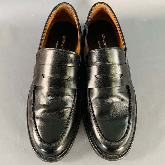 COMMON PROJECTS Size 12 Black Leather Slip On Penny Loafers - Picture 4 of 10